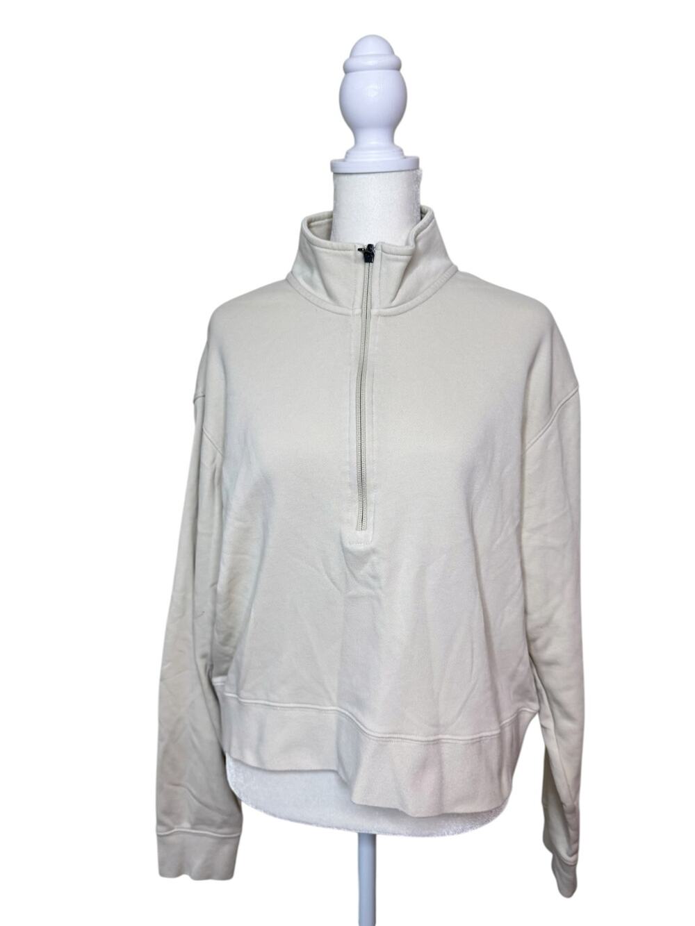 TOMMY JOHN Women's French Terry Half-Zip Sweatshirt almond milk